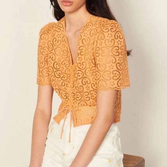 SANDRO LIVIO BRODERIE ANGLAISE TOP SIZE MEDIUM